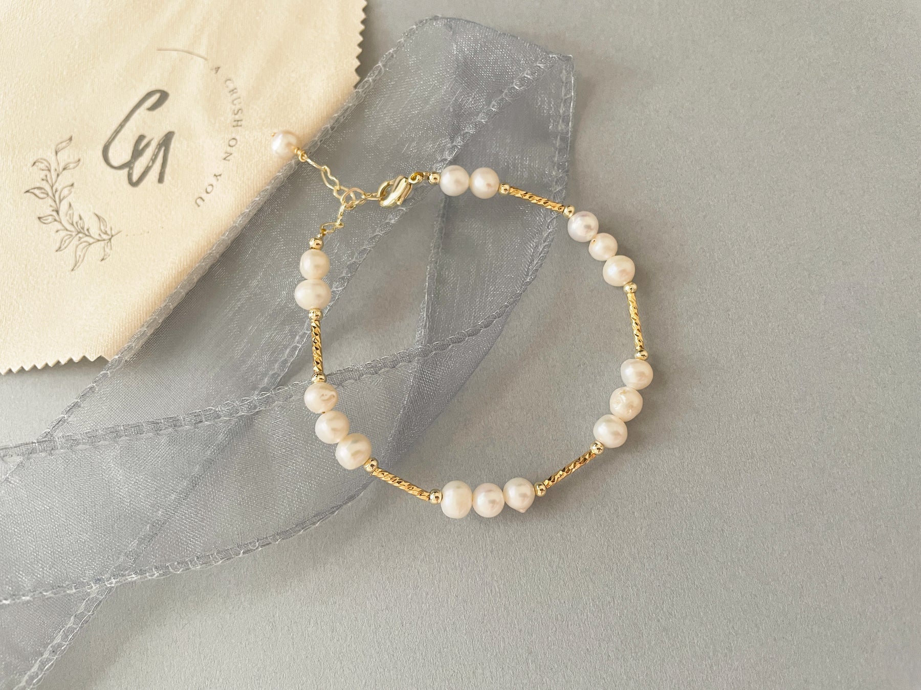 Gold Weave Pearl Bracelet